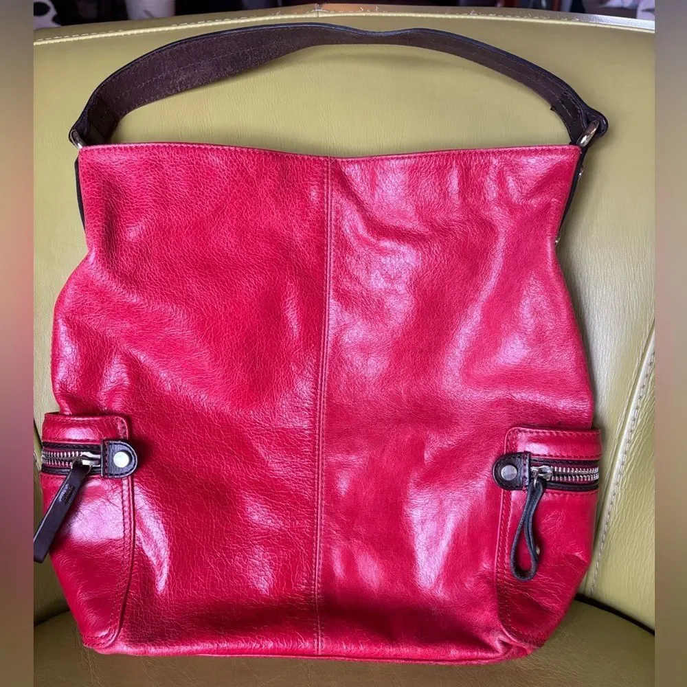 TANO Red Leather Hobo Bag Slouchy Shoulder Bag Boho Distressed